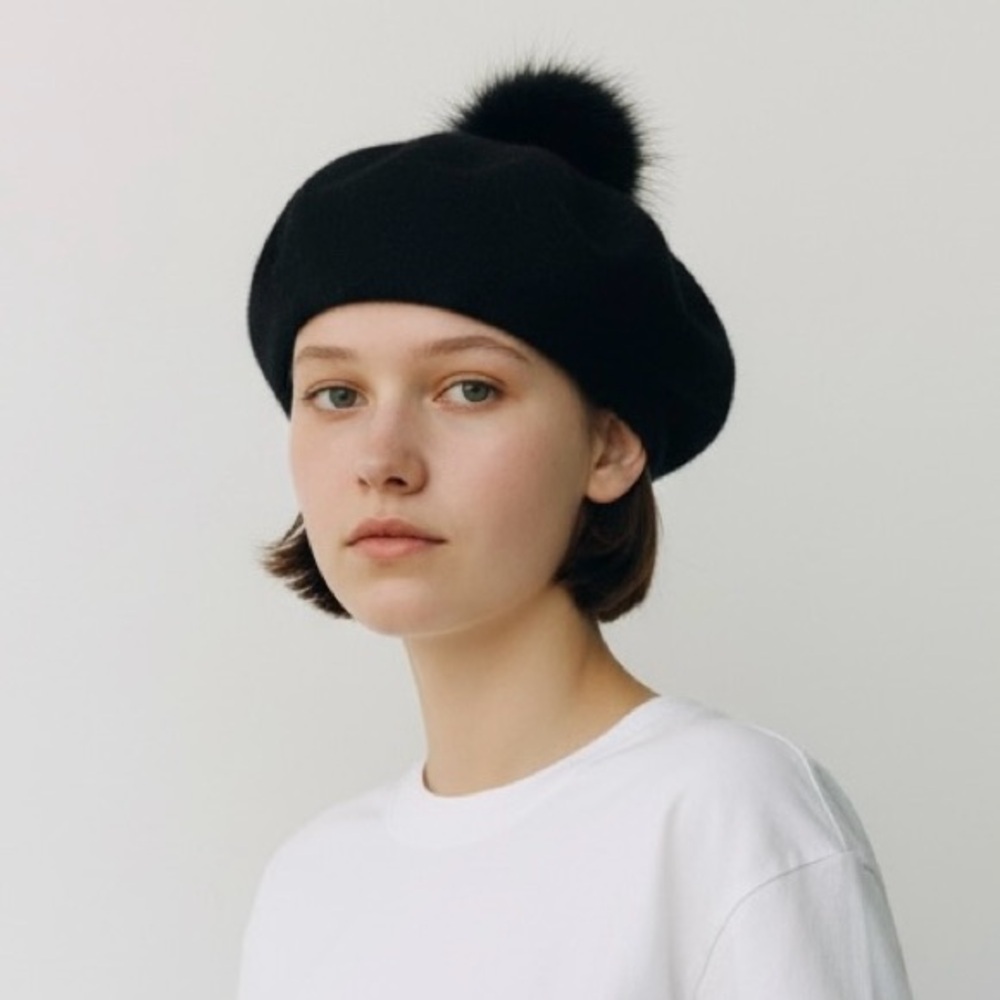 Black Beret with PomPom